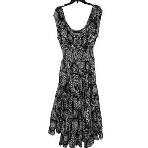 Grace Elements Black & White Cotton Milkmaid Asymmetrical Layered Midi Dress M